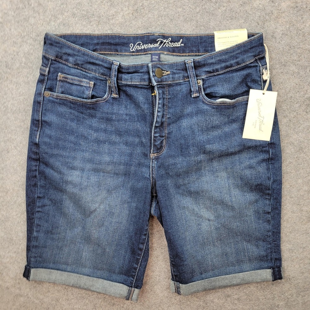 Universal Thread Shorts‎ Womens 10 Blue Mid Rise Bermuda Denim Stretch Shaping